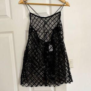 NWT White Fox Black sheer sequin dress (M)